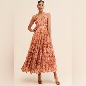 Anthropologie Let Me Be‎ Floral Jacquard Tiered Maxi Dress